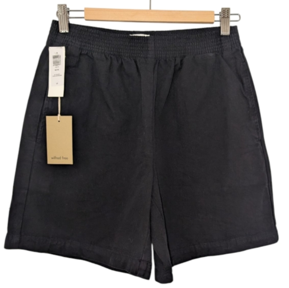 NWT Aritzia Wilfred Free Black Nova Shorts Cotton Linen High Rise Size Small